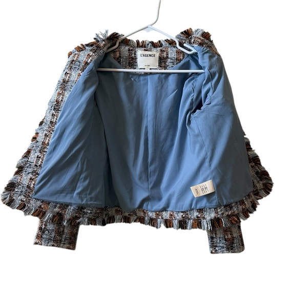 L’AGENCE Angelina Fringe Tweed Blazer Blue/Orange Multi Sz 6 - Picture 6 of 10
